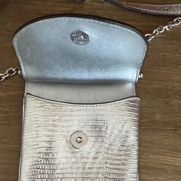 Ralph Lauren Silver Tone Leather Phone Crossbody Bag - Picture 6 of 6